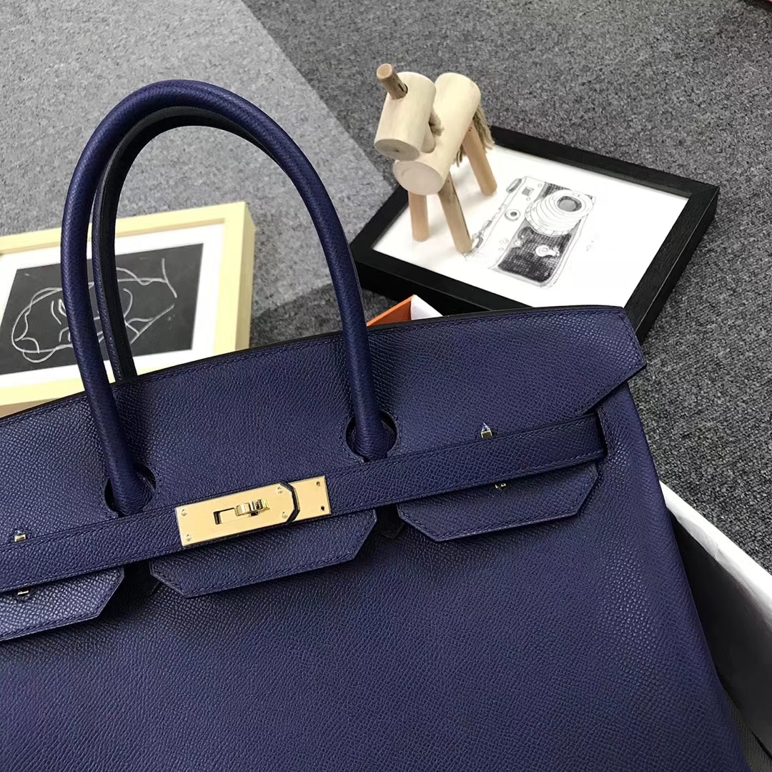 Hermès（爱马仕）7K宝石蓝 原厂御用顶级Epsom 皮 Birkin 35 金扣