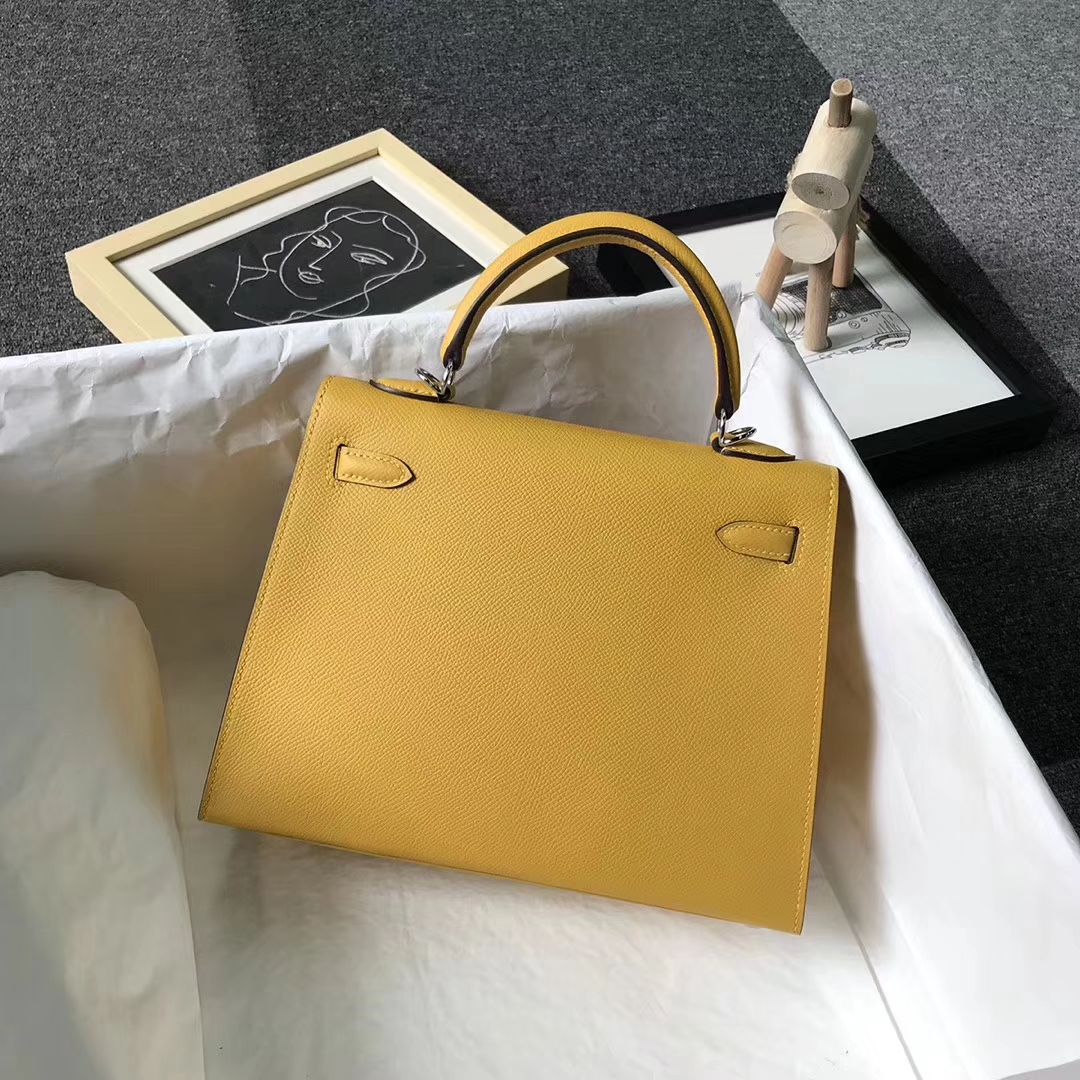 Hermès（爱马仕）9D 琥珀黄 原厂御用顶级Epsom 皮 Kelly 25 外缝 银扣