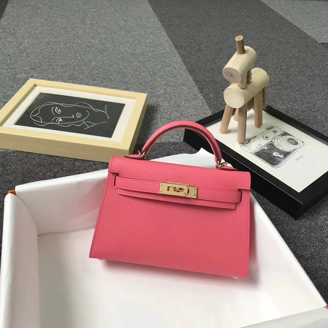 Hermès（爱马仕）8W新唇膏粉 原厂御用顶级Epsom 皮  Mini Kelly 二代 金扣 现货