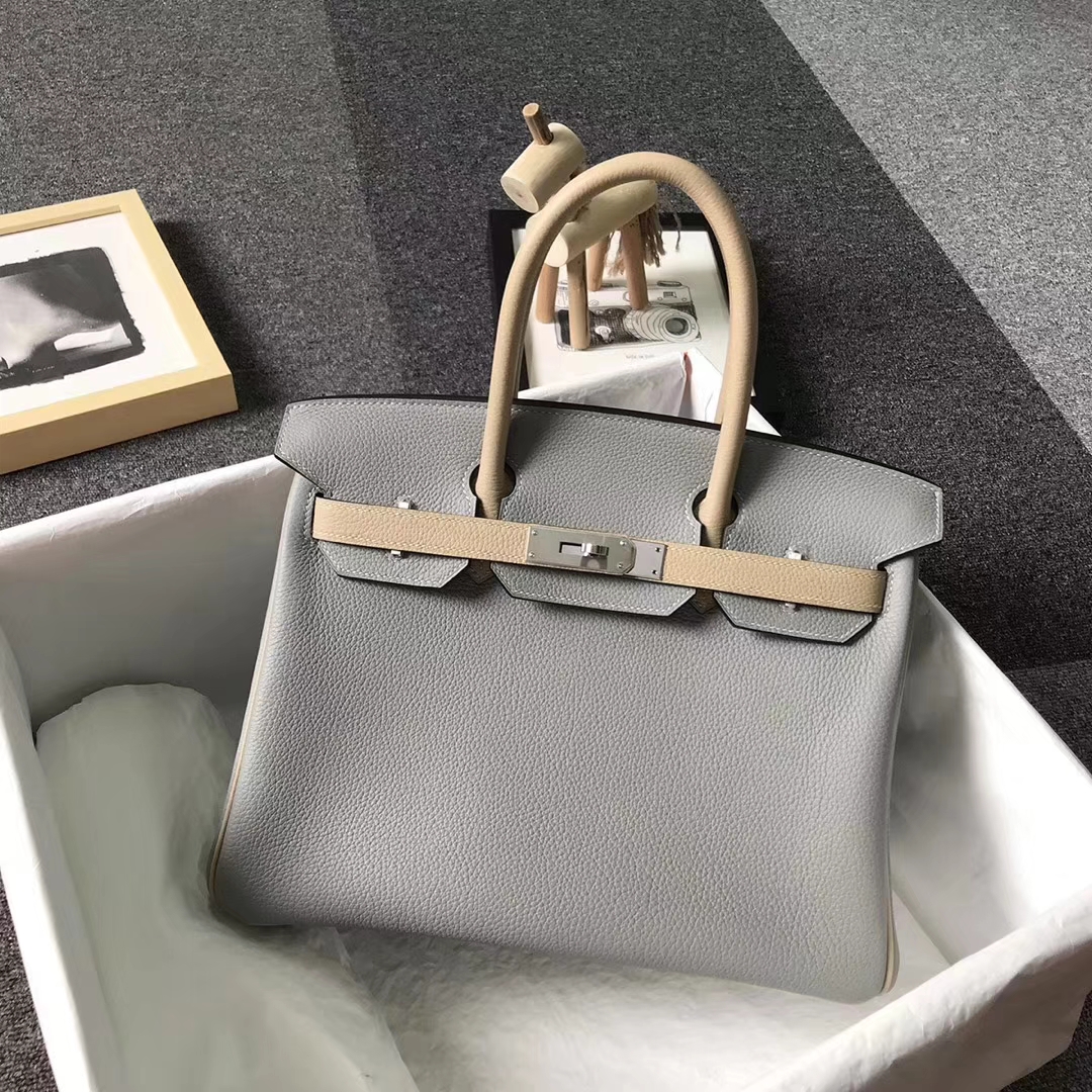 Hermès（爱马仕）4Z海鸥灰拼S2风衣灰 原厂御用顶级小牛皮 Birkin 30 银扣