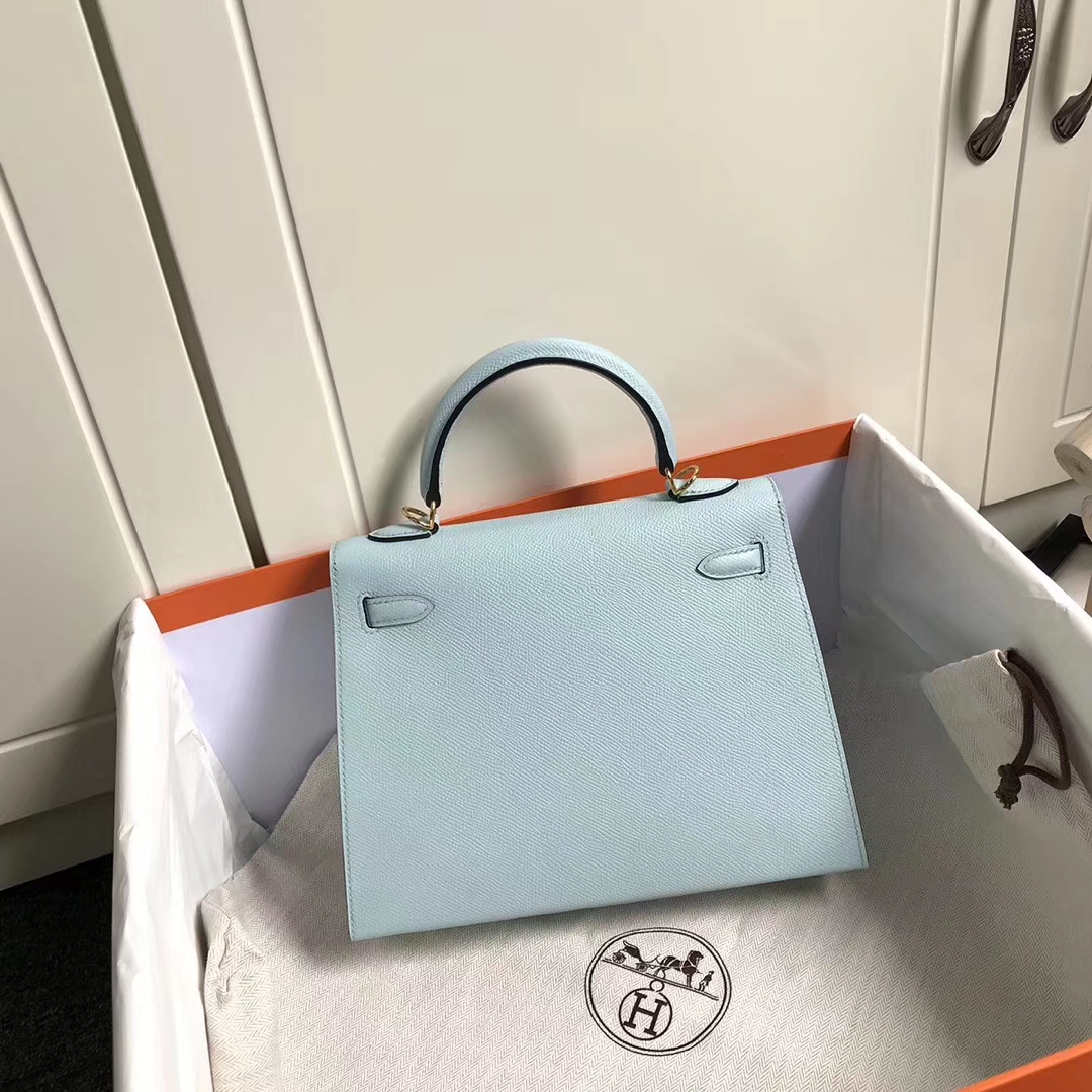 Hermès（爱马仕）微风蓝 原厂御用顶级Epsom 皮 Kelly 25  外缝 金扣 订单出货 银扣 现货