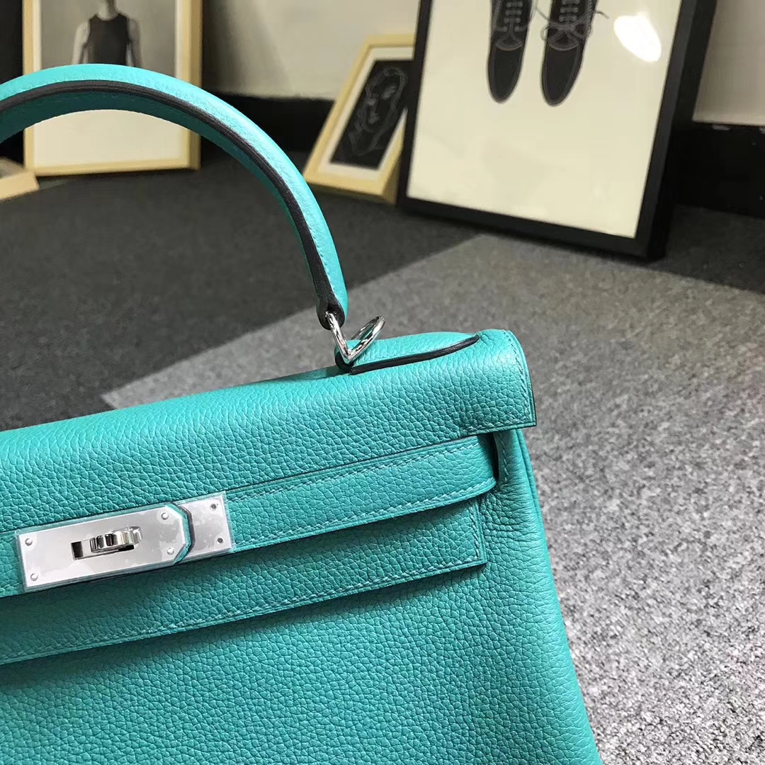 Hermès（爱马仕）7F孔雀蓝 原厂御用顶级小牛皮 Kelly 25 金扣