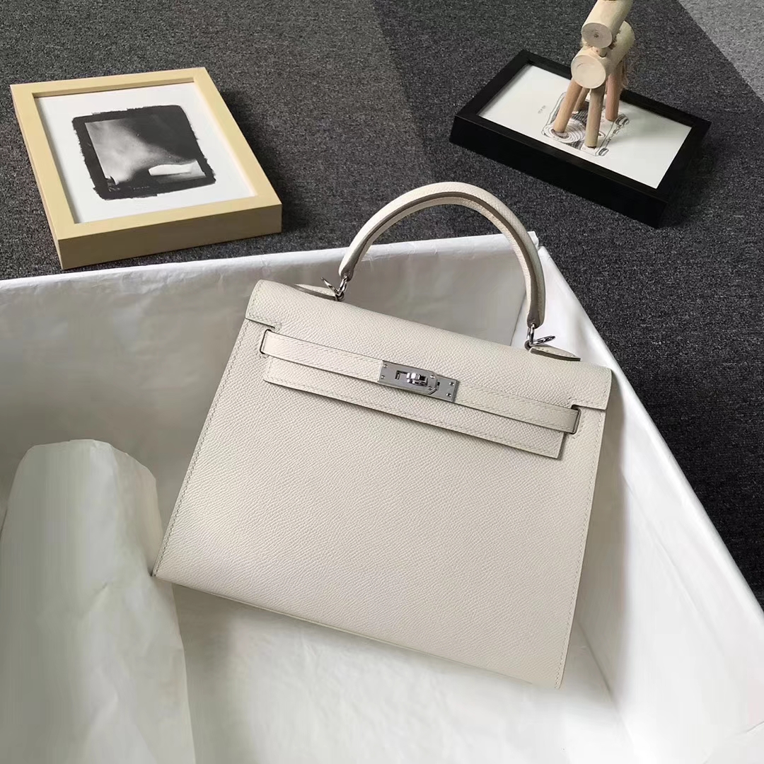 Hermès（爱马仕）奶昔白 原厂御用顶级Epsom 皮 Kelly 25 外缝 金扣 现货 银扣