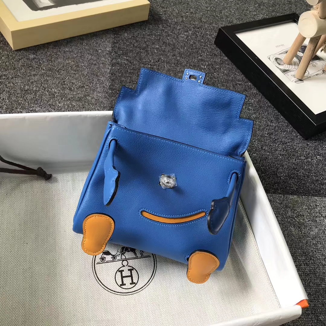 Hermès（爱马仕）水妖蓝拼芥末黄 原厂御用顶级Swift 皮 Kelly Doll 银扣