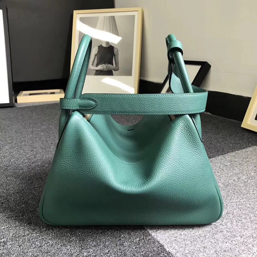 Hermès（爱马仕）Z6 孔雀绿 原厂御用顶级小牛皮 Lindy 30 金扣