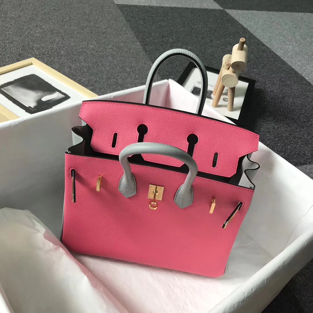 Hermès（爱马仕）8W新唇膏粉拼8U冰川蓝 原厂御用顶级Epsom 皮 Birkin 25 金扣