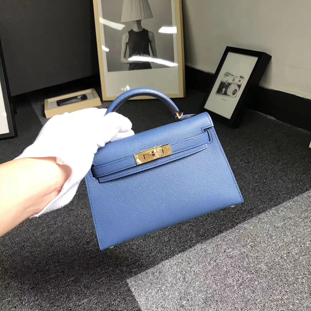 Hermès（爱马仕）2T 天堂蓝 原厂御用顶级Epsom 皮 Mini Kelly 二代 金扣