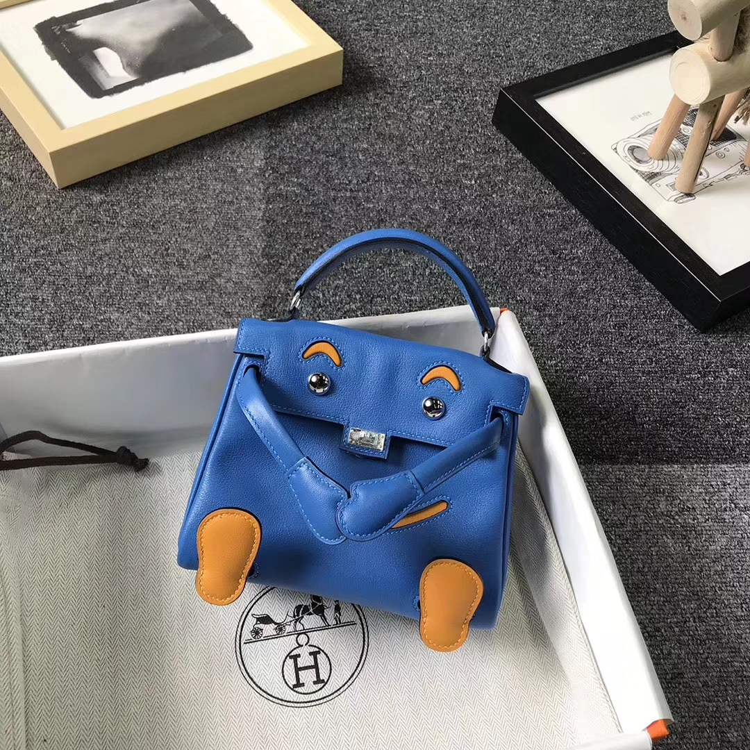 Hermès（爱马仕）水妖蓝拼芥末黄 原厂御用顶级Swift 皮 Kelly Doll 银扣