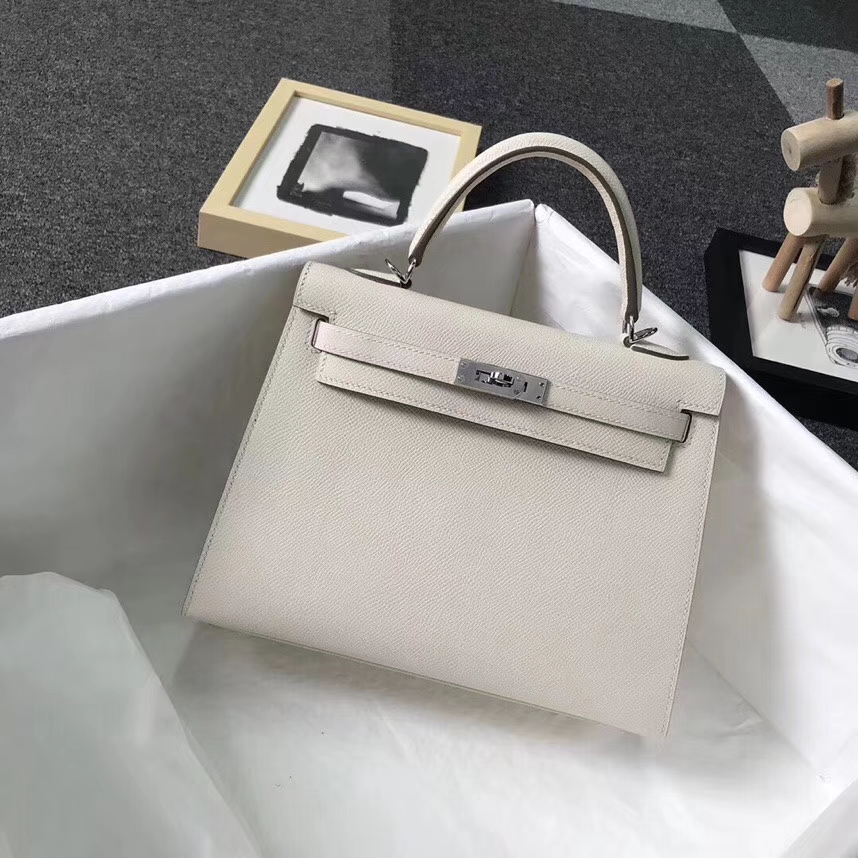 Hermès（爱马仕）奶昔白 原厂御用顶级Epsom 皮 Kelly 25 外缝 银扣 现货