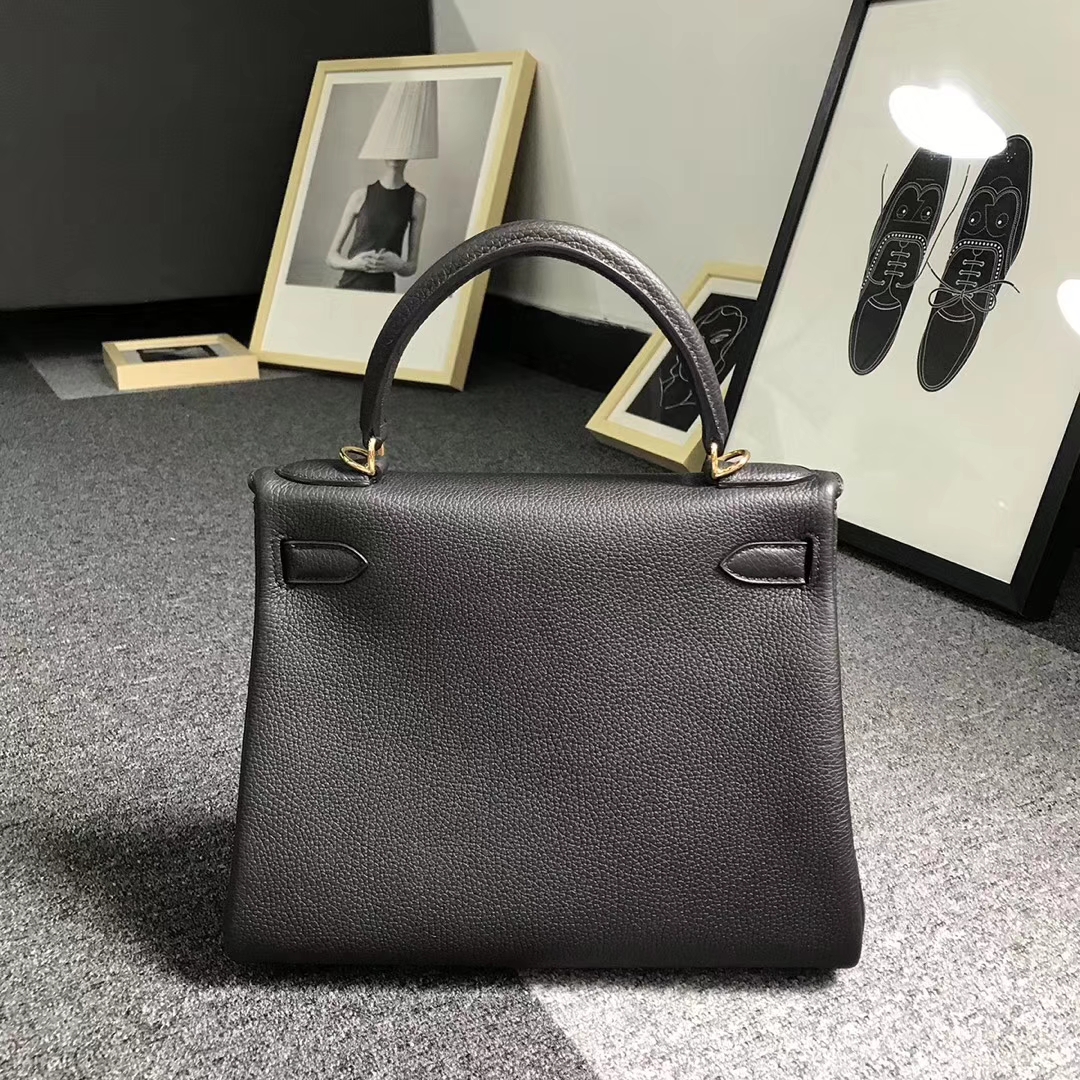 Hermès（爱马仕）黑色 原厂御用顶级小牛皮 Kelly 28 金扣