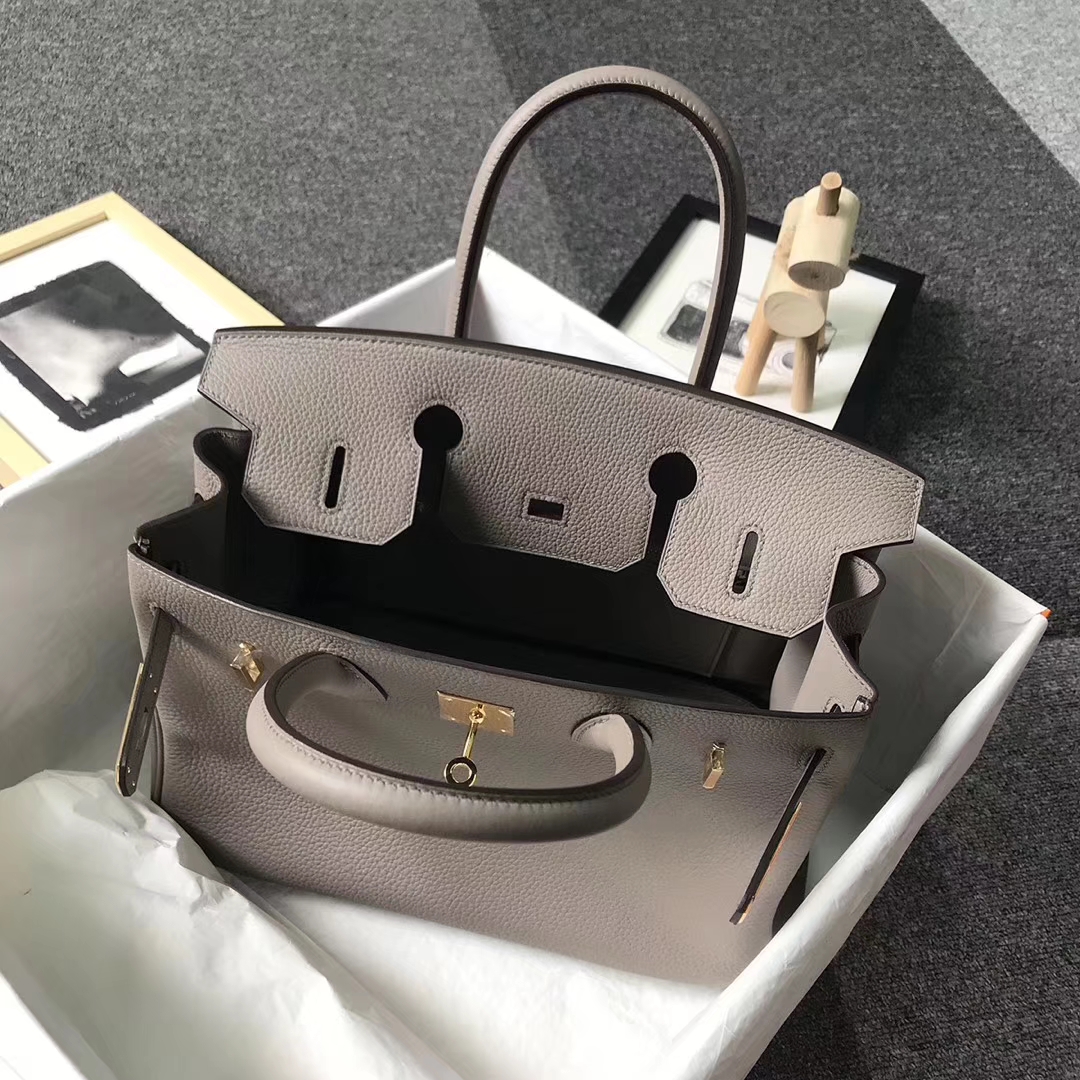 Hermès（爱马仕）M8巴黎灰 沥青灰 原厂御用顶级小牛皮 Birkin 30 金扣 现货