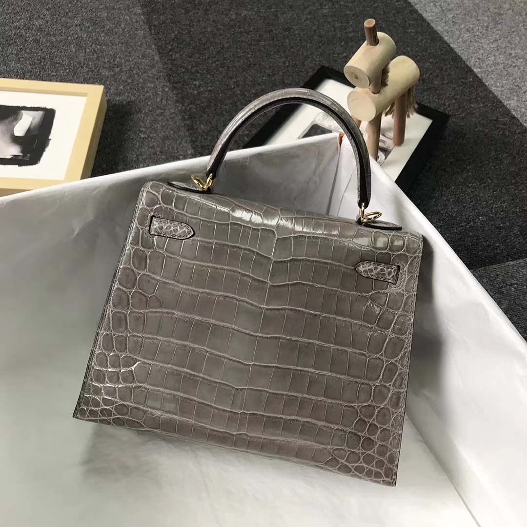 Hermès（爱马仕）斑鸠灰 鳄鱼皮 Kelly 28 金扣 外缝 全手工