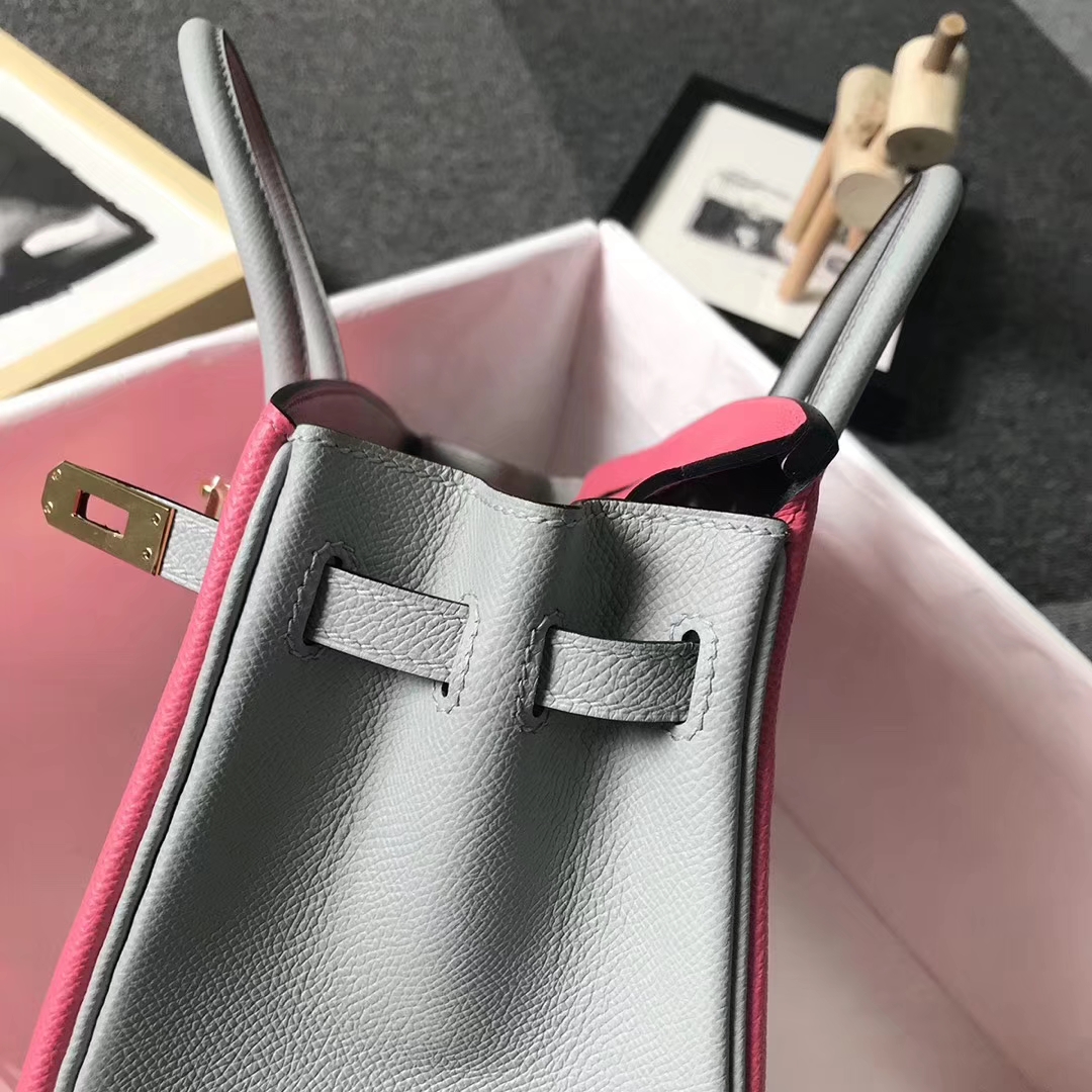 Hermès（爱马仕）8W新唇膏粉拼8U冰川蓝 原厂御用顶级Epsom 皮 Birkin 25 金扣