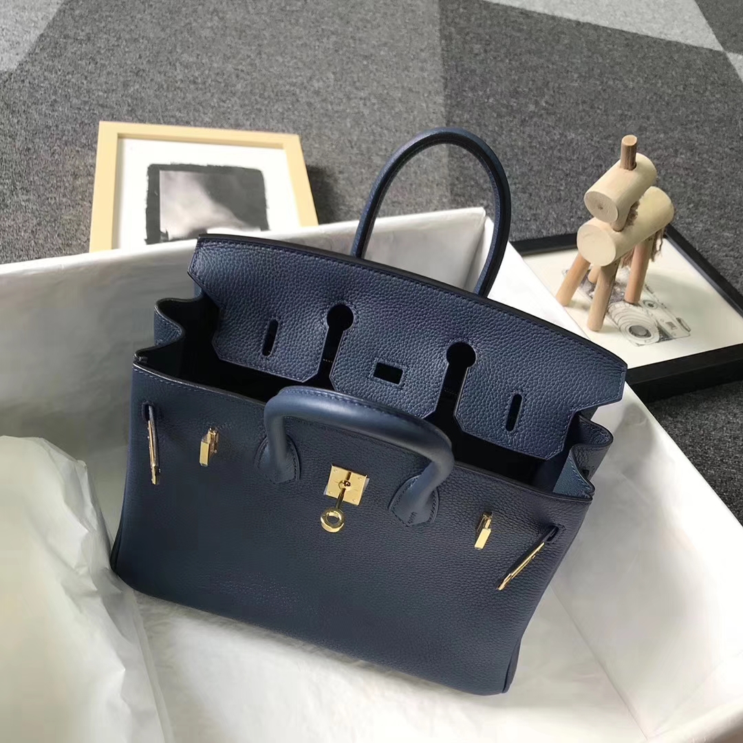 Hermès（爱马仕）7K宝石蓝 原厂御用顶级小牛皮 Birkin 25 金扣 现货