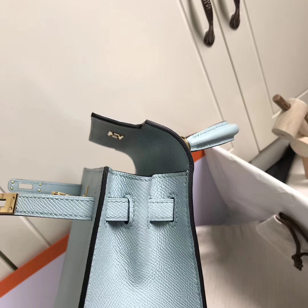 Hermès（爱马仕）微风蓝 原厂御用顶级Epsom 皮 Kelly 25  外缝 金扣 订单出货 银扣 现货