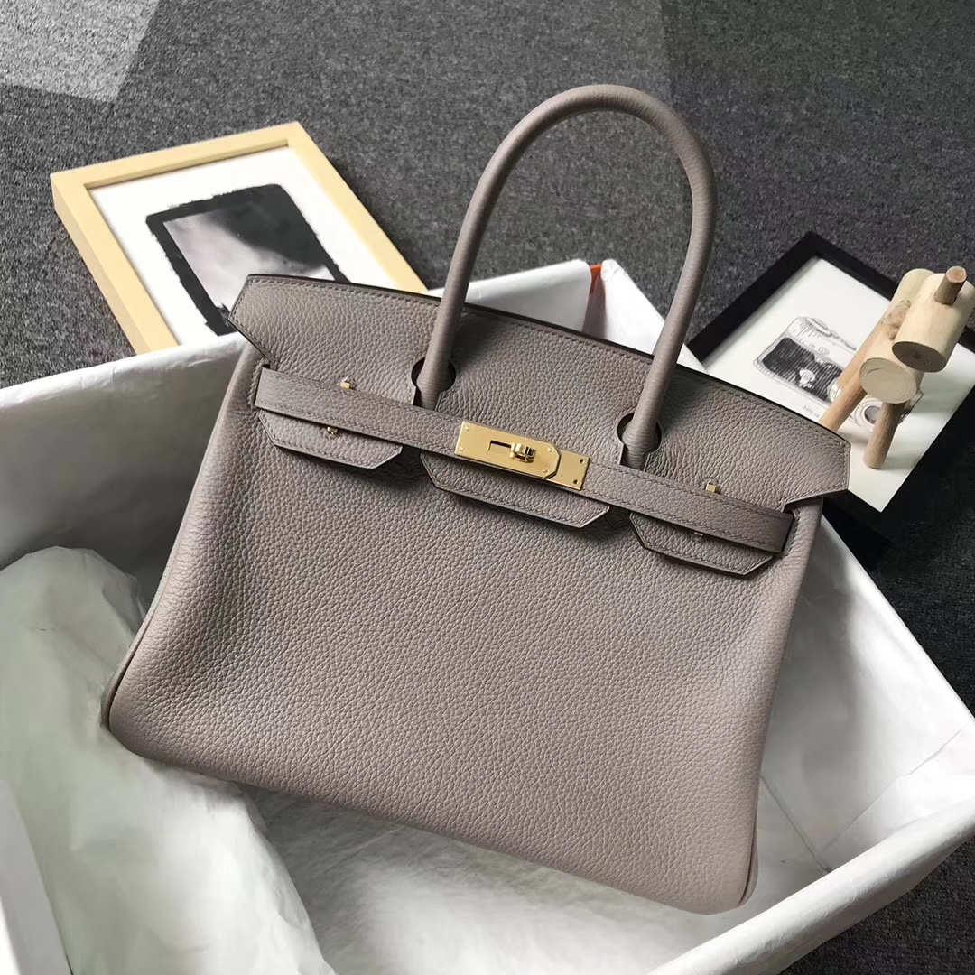 Hermès（爱马仕）M8巴黎灰 沥青灰 原厂御用顶级小牛皮 Birkin 30 金扣 现货