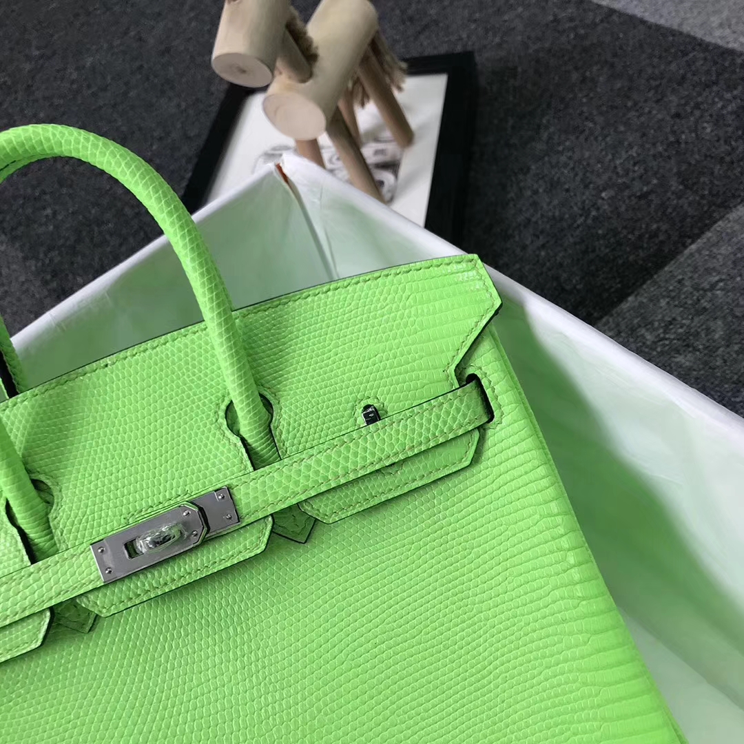 Hermès（爱马仕）6R奇异果绿 蜥蜴皮 Birkin25 银扣 全手工