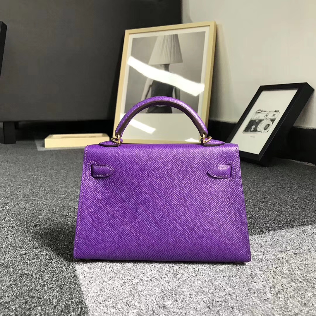 Hermès（爱马仕）9W梦幻紫 原厂御用顶级Epsom 皮 Mini Kelly 二代 金扣
