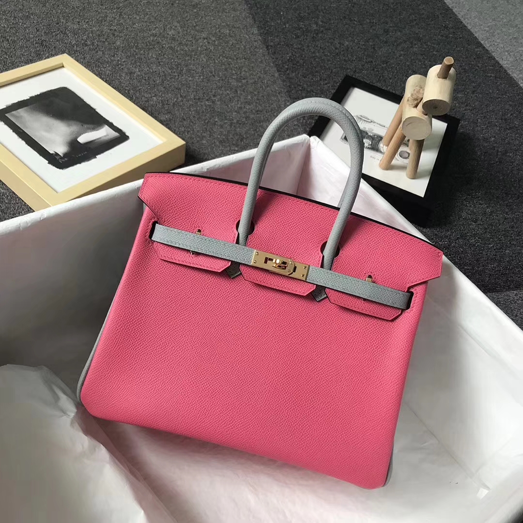 Hermès（爱马仕）8W新唇膏粉拼8U冰川蓝 原厂御用顶级Epsom 皮 Birkin 25 金扣
