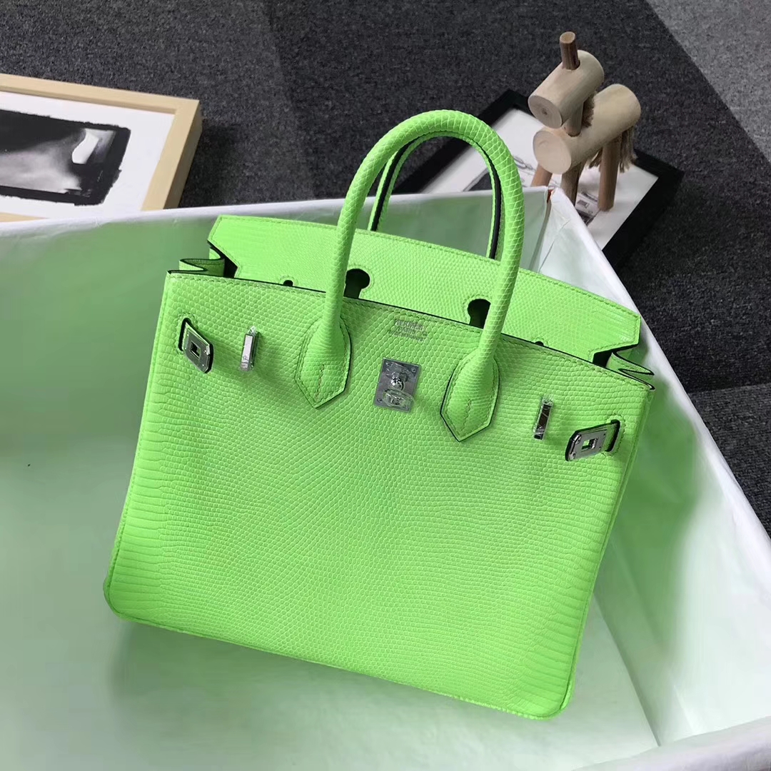 Hermès（爱马仕）6R奇异果绿 蜥蜴皮 Birkin25 银扣 全手工