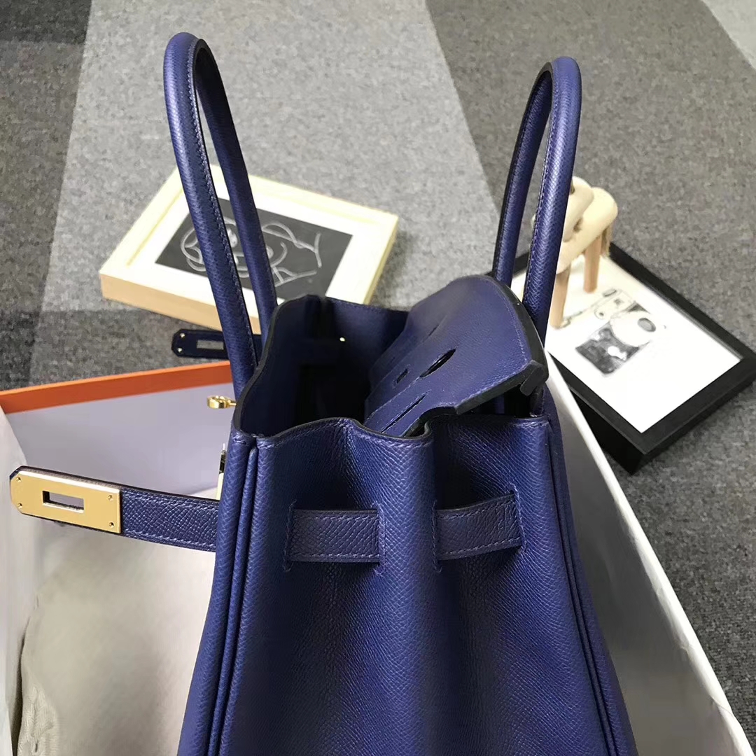 Hermès（爱马仕）7K宝石蓝 原厂御用顶级Epsom 皮 Birkin 35 金扣