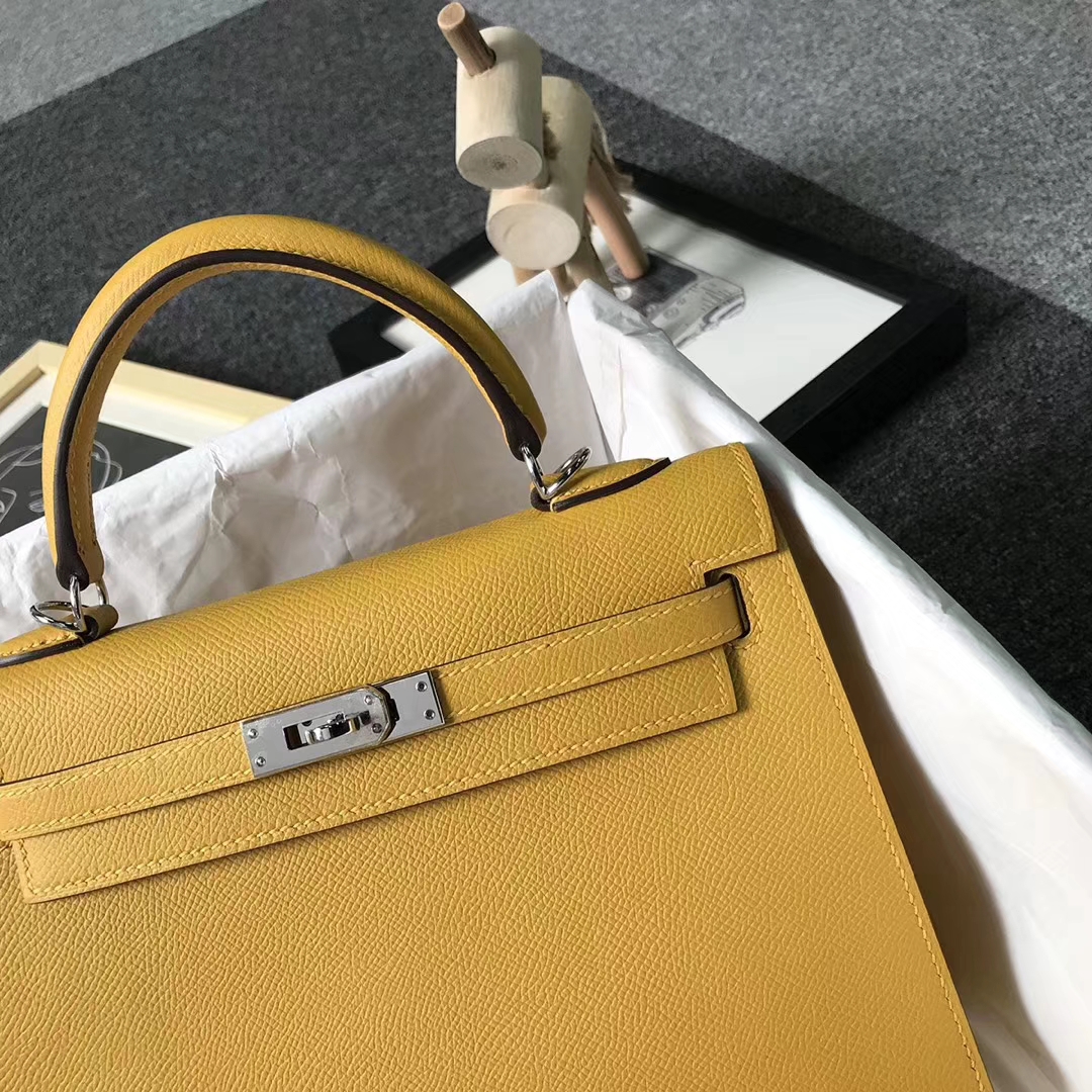 Hermès（爱马仕）9D 琥珀黄 原厂御用顶级Epsom 皮 Kelly 25 外缝 银扣