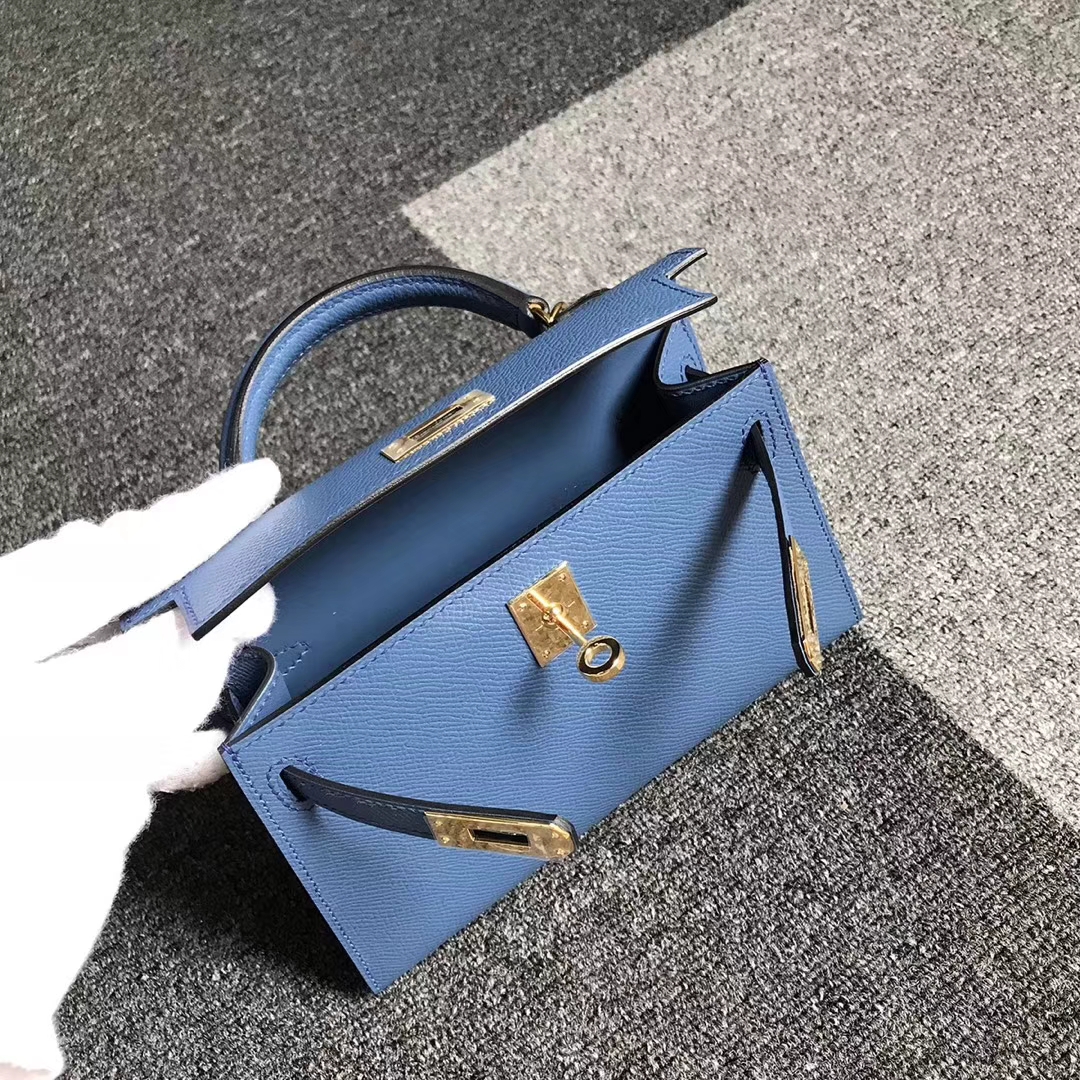 Hermès（爱马仕）2T 天堂蓝 原厂御用顶级Epsom 皮 Mini Kelly 二代 金扣