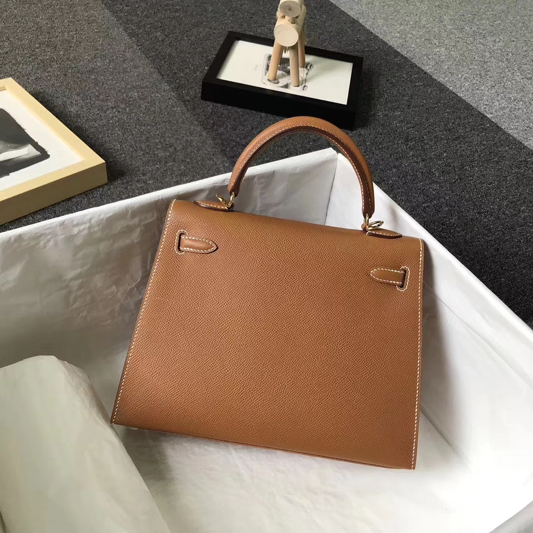 Hermès（爱马仕）金棕色 原厂御用顶级Epsom 皮 Kelly 25 外缝 金扣 现货