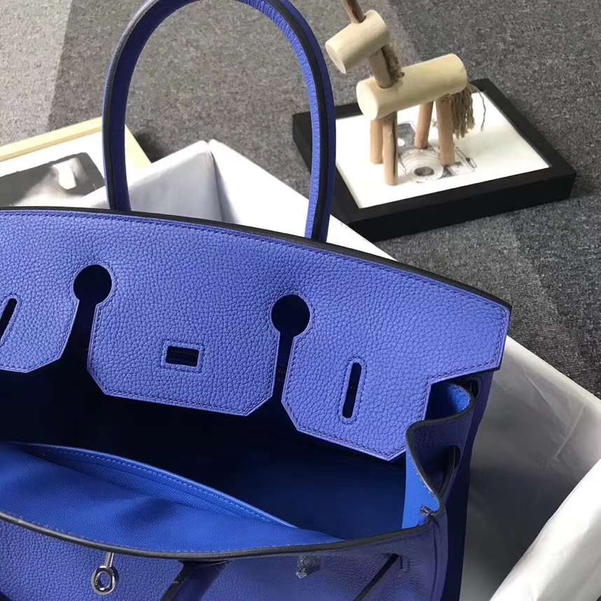 Hermès（爱马仕）7E明蓝色 原厂御用顶级小牛皮 Birkin 30 银扣
