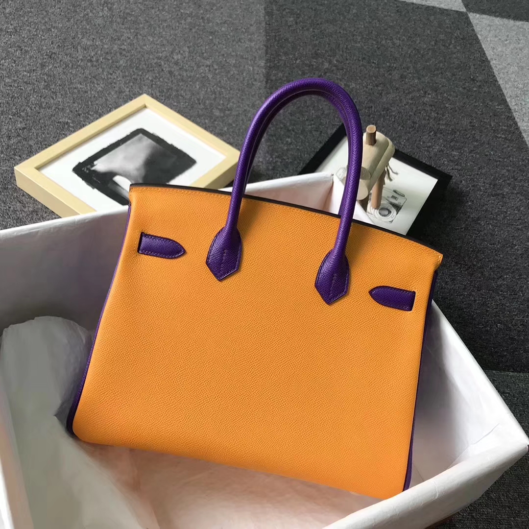 Hermès（爱马仕）9V太阳金黄拼9W梦幻紫 原厂御用顶级Epsom 皮 Birkin 30 金扣