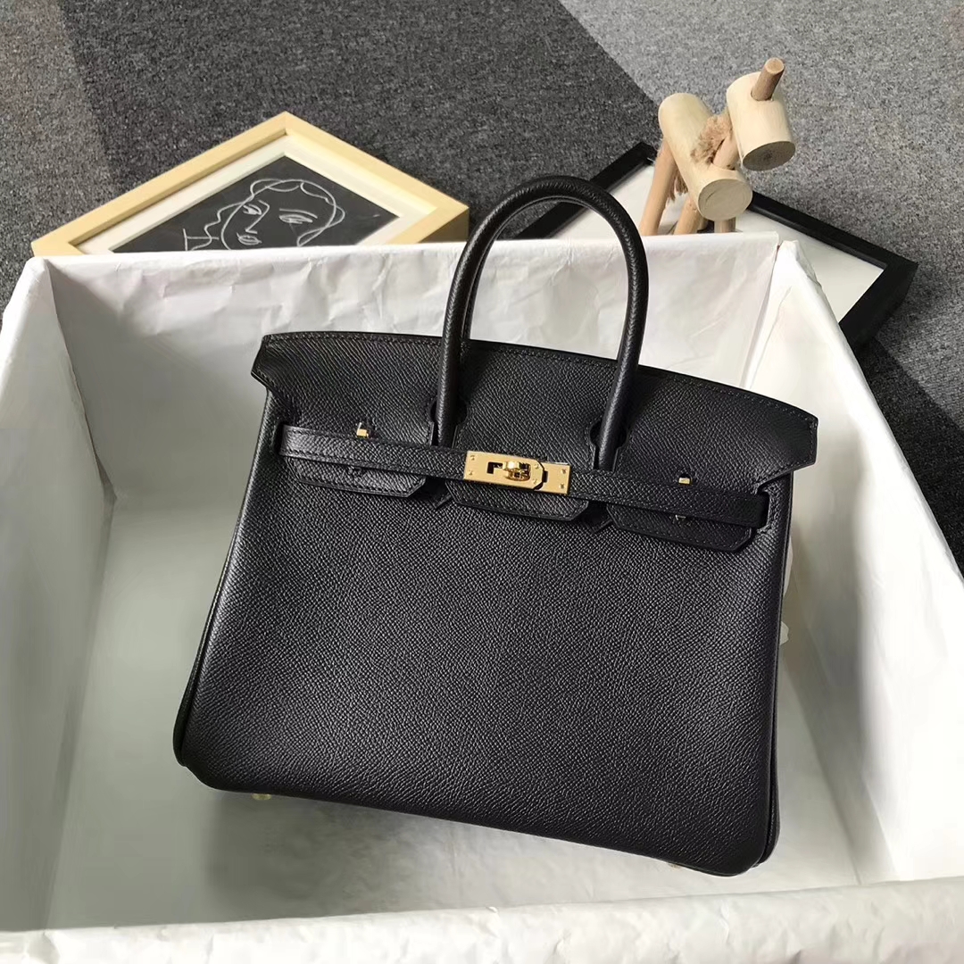 Hermès（爱马仕）黑色 原厂御用顶级Epsom 皮 Birkin 25 金扣 现货