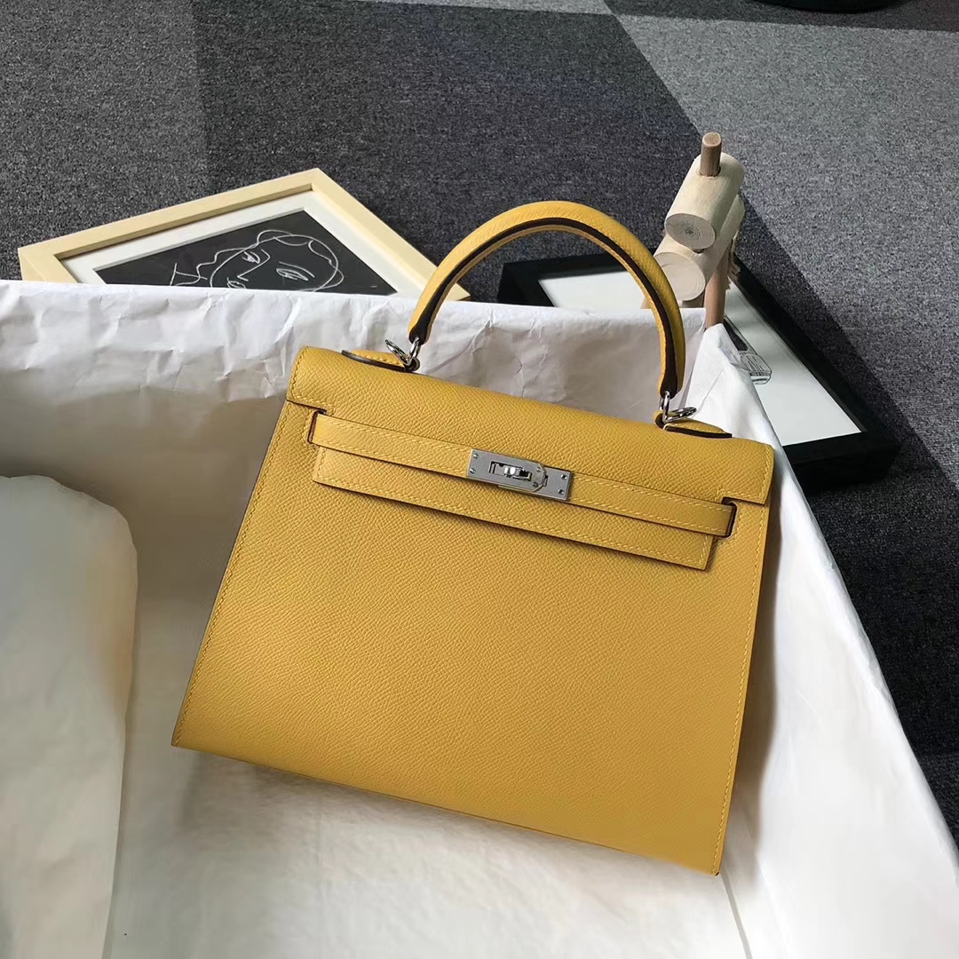 Hermès（爱马仕）9D 琥珀黄 原厂御用顶级Epsom 皮 Kelly 25 外缝 银扣