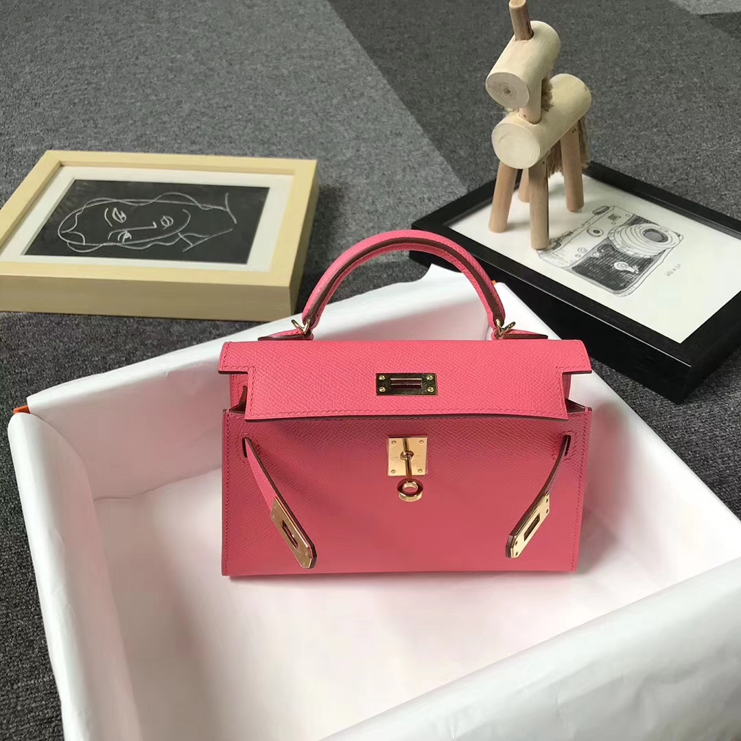 Hermès（爱马仕）8W新唇膏粉 原厂御用顶级Epsom 皮  Mini Kelly 二代 金扣 现货