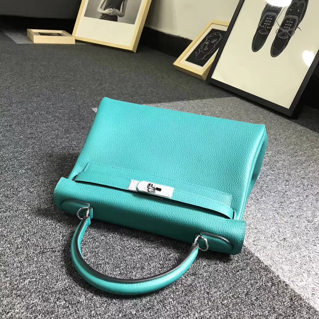 Hermès（爱马仕）7F孔雀蓝 原厂御用顶级小牛皮 Kelly 25 金扣