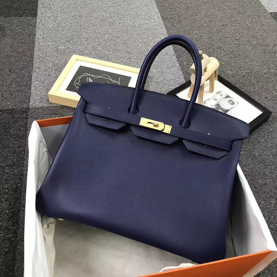 Hermès（爱马仕）7K宝石蓝 原厂御用顶级Epsom 皮 Birkin 35 金扣