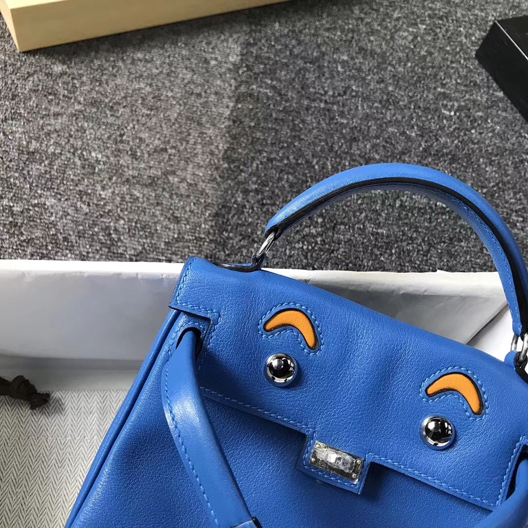 Hermès（爱马仕）水妖蓝拼芥末黄 原厂御用顶级Swift 皮 Kelly Doll 银扣