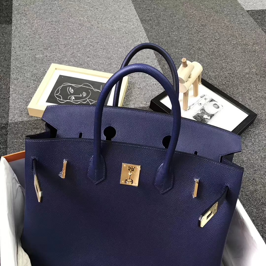 Hermès（爱马仕）7K宝石蓝 原厂御用顶级Epsom 皮 Birkin 35 金扣