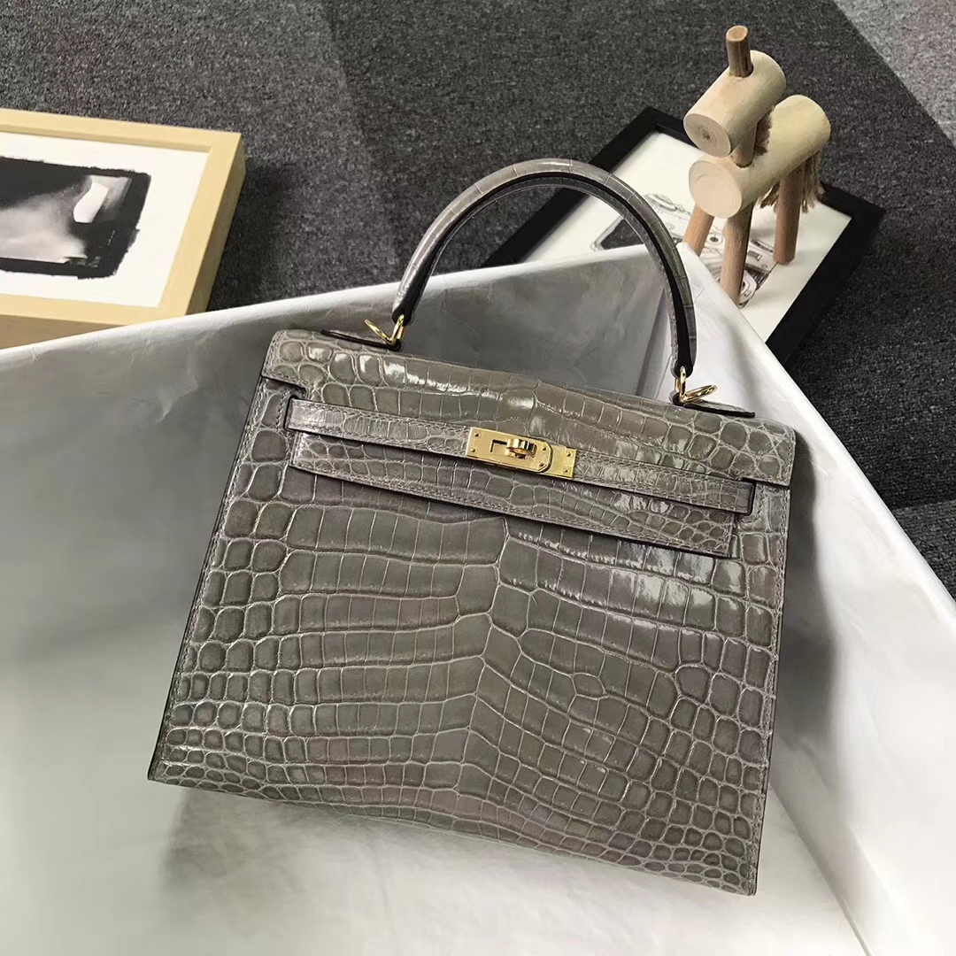 Hermès（爱马仕）斑鸠灰 鳄鱼皮 Kelly 28 金扣 外缝 全手工
