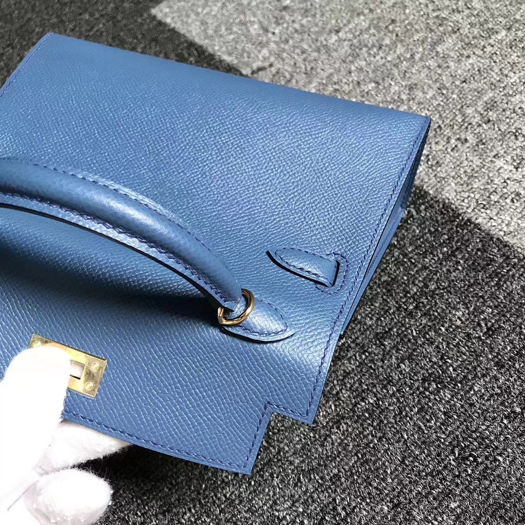 Hermès（爱马仕）2T 天堂蓝 原厂御用顶级Epsom 皮 Mini Kelly 二代 金扣