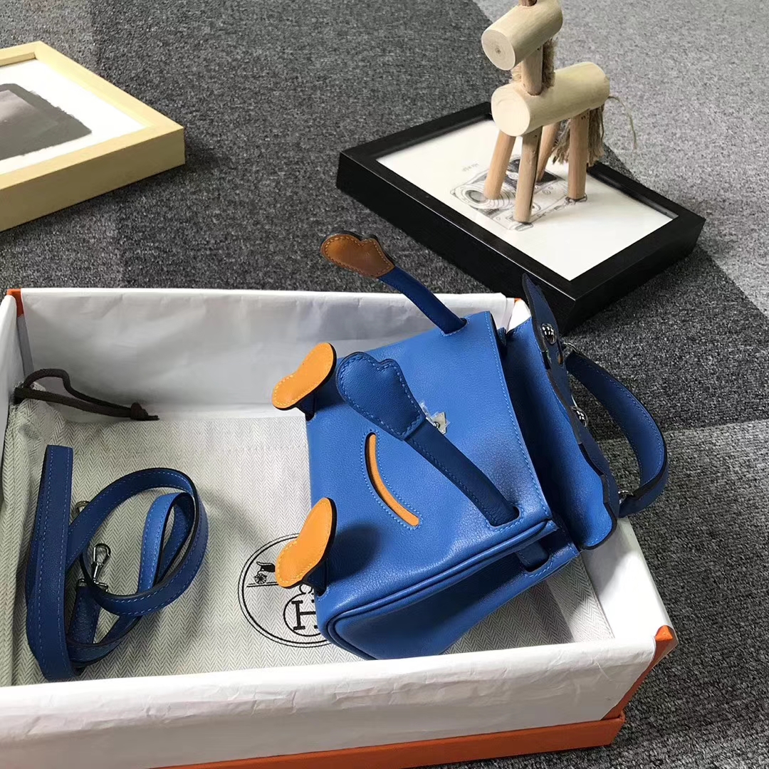 Hermès（爱马仕）水妖蓝拼芥末黄 原厂御用顶级Swift 皮 Kelly Doll 银扣