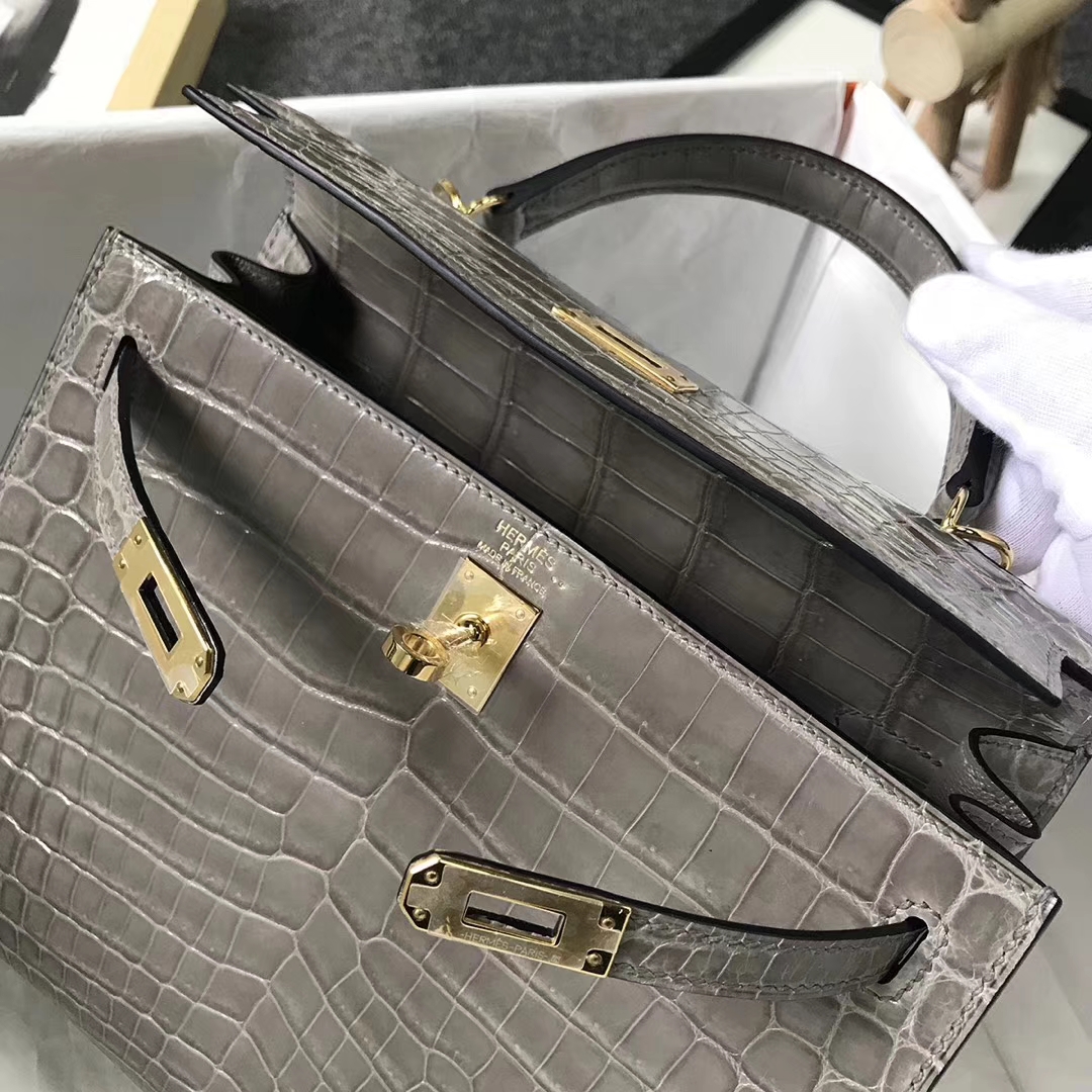 Hermès（爱马仕）斑鸠灰 鳄鱼皮 Kelly 28 金扣 外缝 全手工