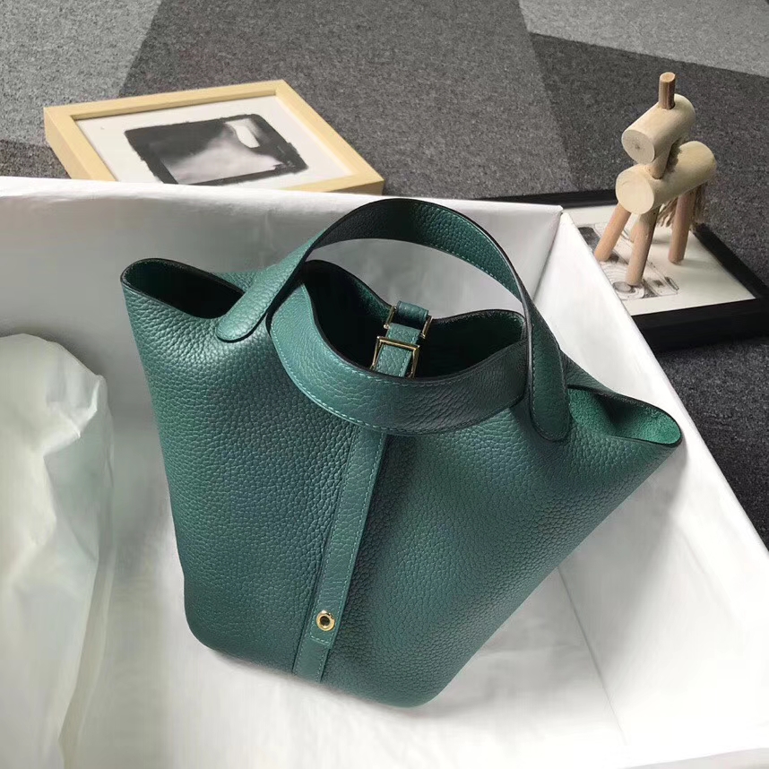 Hermès（爱马仕）Z6 孔雀绿 原厂御用顶级TC皮 Picotin  Lock 18 CM 金扣