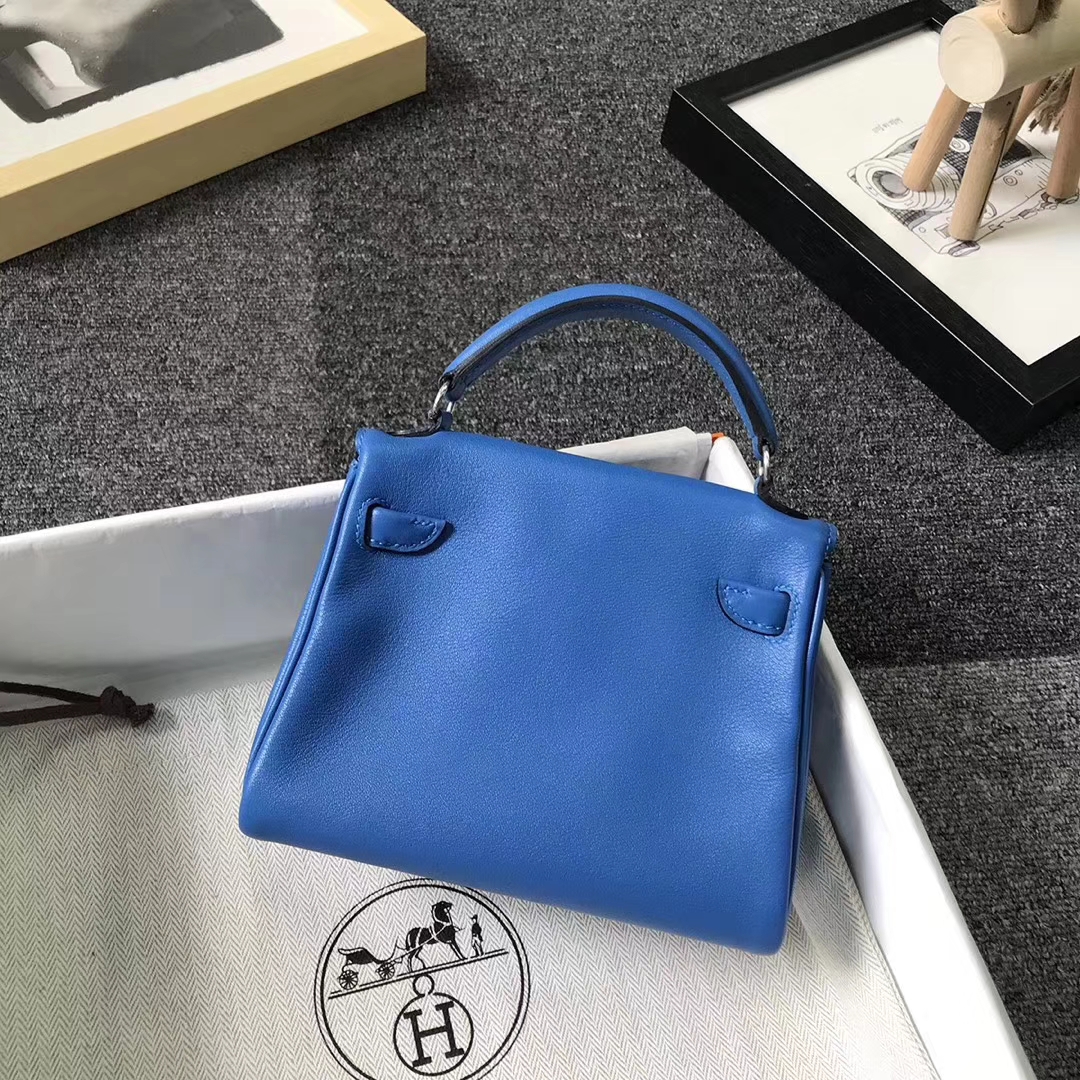 Hermès（爱马仕）水妖蓝拼芥末黄 原厂御用顶级Swift 皮 Kelly Doll 银扣