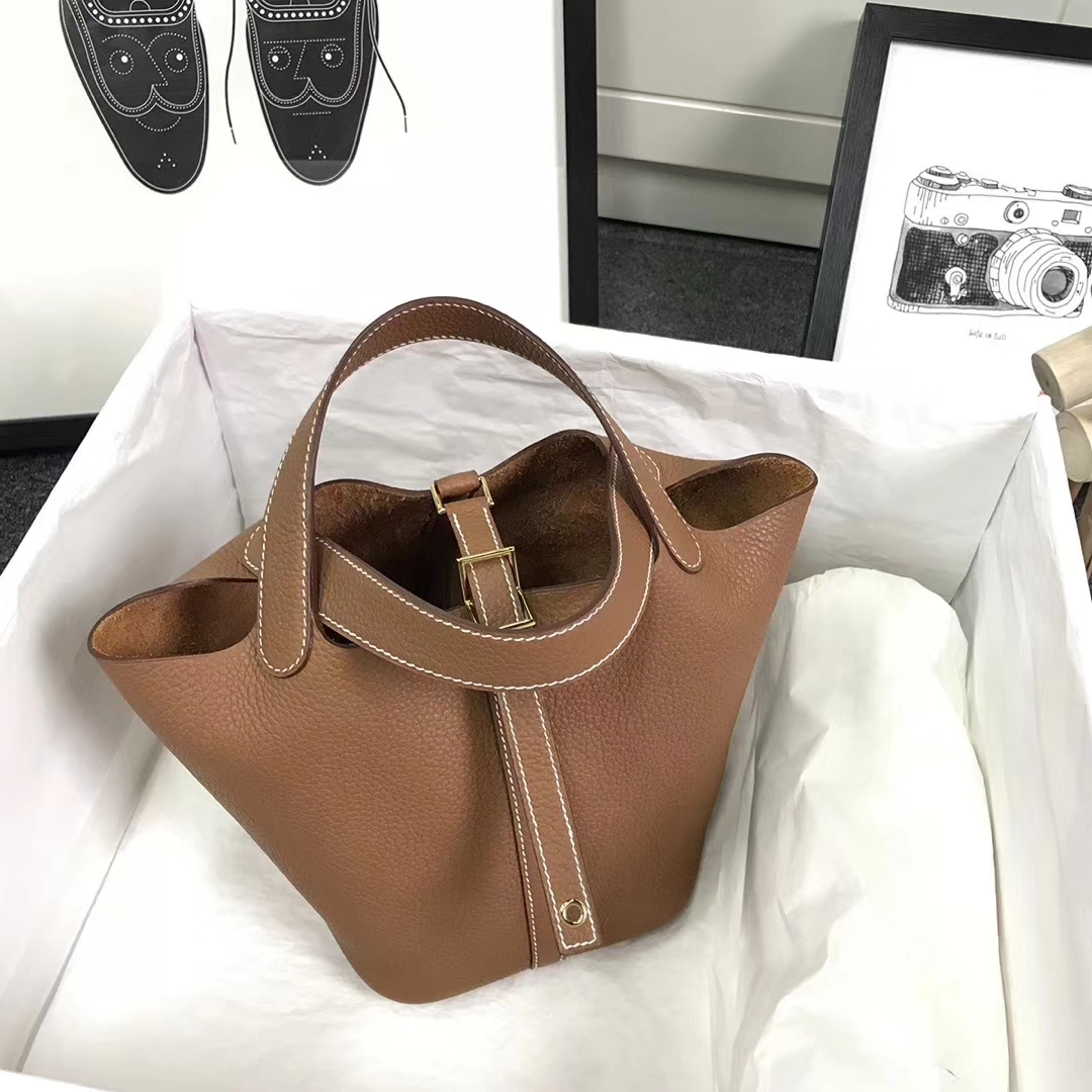 Hermès（爱马仕）金棕色 原厂御用顶级TC皮 Picotin  Lock 18 CM 金扣 银扣 现货