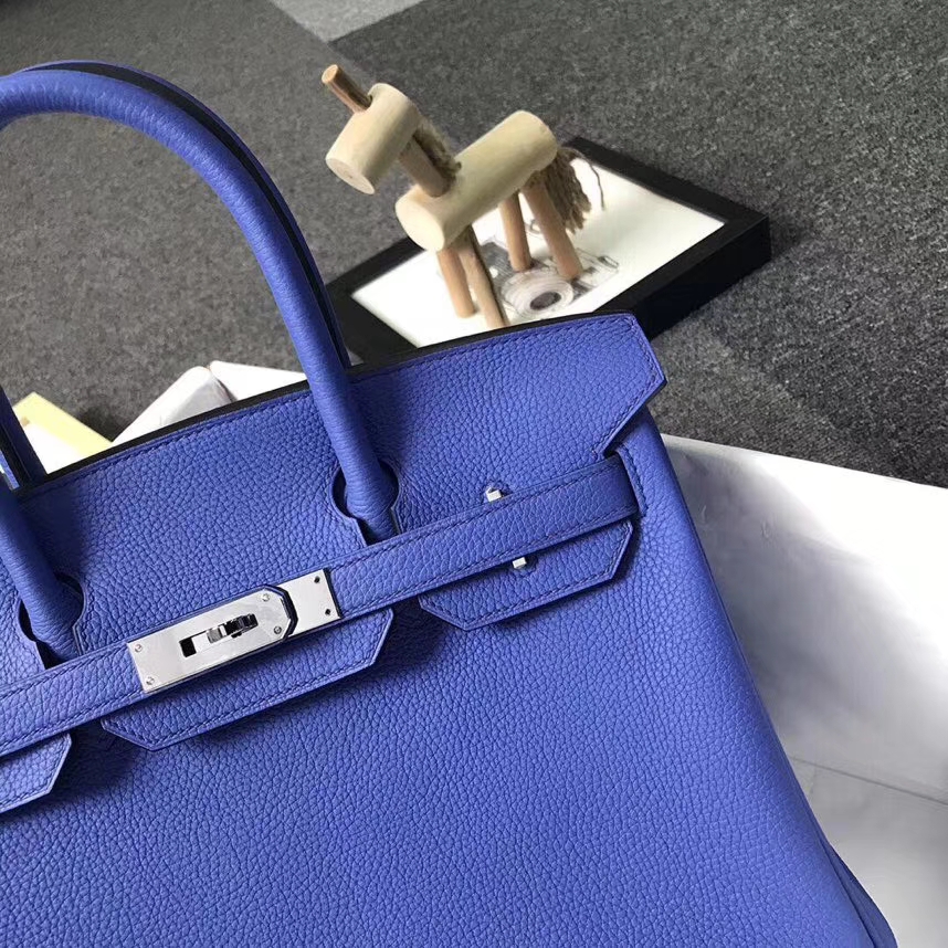 Hermès（爱马仕）7E明蓝色 原厂御用顶级小牛皮 Birkin 30 银扣