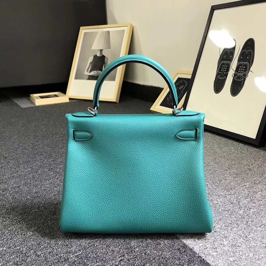 Hermès（爱马仕）7F孔雀蓝 原厂御用顶级小牛皮 Kelly 25 金扣
