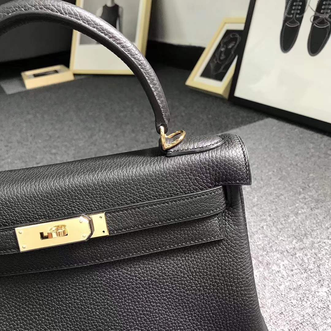 Hermès（爱马仕）黑色 原厂御用顶级小牛皮 Kelly 28 金扣