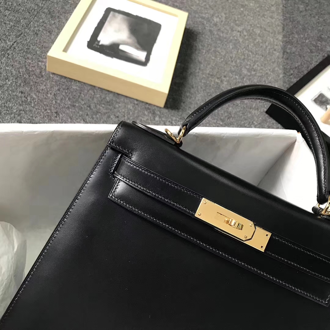 Hermès（爱马仕）CK89 黑色 原厂御用顶级Box 皮 Kelly 28 外缝 金扣 现货