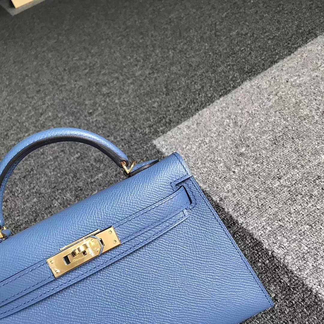Hermès（爱马仕）2T 天堂蓝 原厂御用顶级Epsom 皮 Mini Kelly 二代 金扣