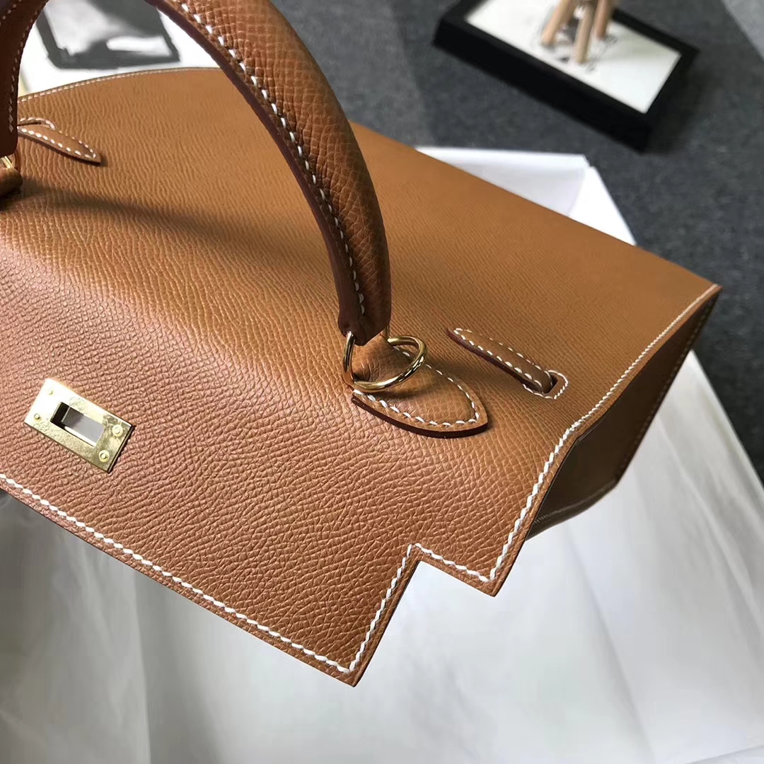 Hermès（爱马仕）金棕色 原厂御用顶级Epsom 皮 Kelly 25 外缝 金扣 现货